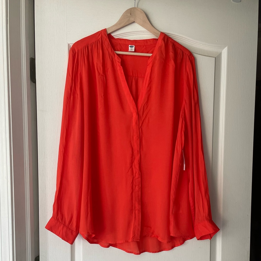 Red Orange Old Navy Button Up Blouse